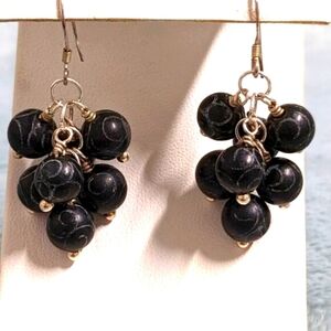 Vintage Artisan Made Carved Ceramic Bead Dangle Earrings on Sterling Silver